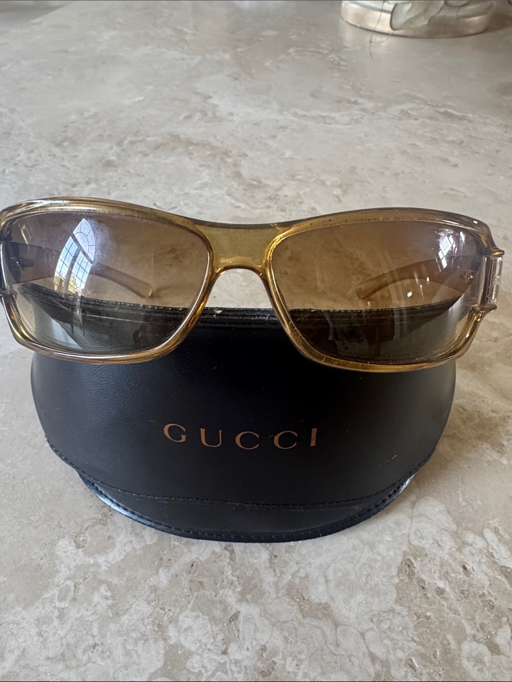 Gucci Translucent Gold Brown Gradient Women's Sunglasses